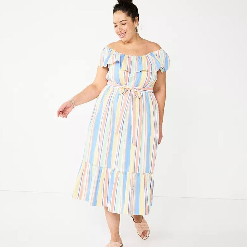 DRAPER JAMES RSVP Off‎ Shoulder Ruffle Sleeve Midi Dress-Size 3X